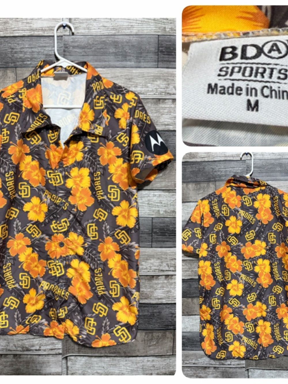 Bda Sports San Diego Padres MLB Hawaiian Shirt Men’s M Brown Yellow Motorola